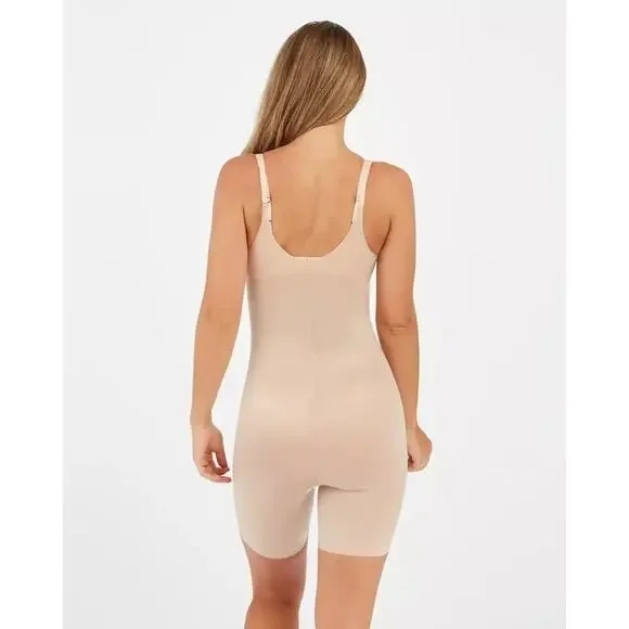 Spanx Thinstincts 2.0 Open-Bust Mid-Thigh Shapewear Bodysuit Nude Size S NWOT